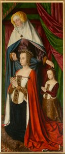 Anne de Beaujeu ja hänen tyttärensä Suzanne sekä Sainte Anne, yksityiskohta. Moulinsin mestarin triptyykki