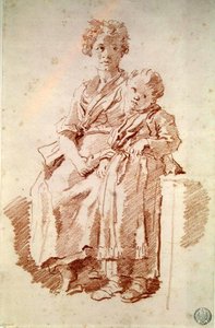 Nuori tyttö sisarensa kanssa, 1774 (punainen liitu paperille) tekijältä Jean Honore Fragonard