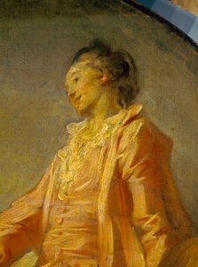 Yksityiskohta ”” Mallin alku”” Nuori ujo malli uskalsi olla. Jean Honore Fragonardin (1732-1806) maalaus. Pariisi. Jacquemart Andre -museo tekijältä Jean Honore Fragonard