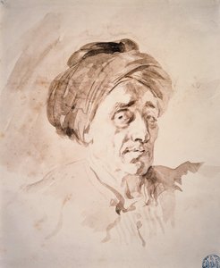 Pään kanssa turbaani Jean Honore Fragonardin (1732-1806) pesupiirros. 1700-luvun Besancon. Kuvataidemuseo tekijältä Jean Honore Fragonard