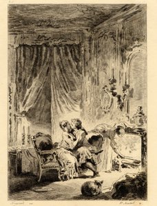 Jean de la Fontaine (1621-1695). "" Tarinoita. Saint Julienin rukous”, Fragonardin (1732 - 1806) kuvitus. Piirustus. tekijältä Jean Honore Fragonard