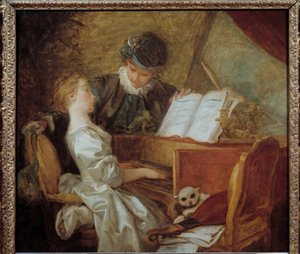 Jean-Honore Fragonardin (1732-1806) musiikkitunti Maalaus. Aurinko. 1,09 x 1,21 m. tekijältä Jean Honore Fragonard