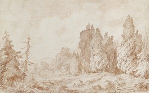 Maisema sillan kanssa, n. 1760 (punainen liitu luonnonvalkoiselle paperille) tekijältä Jean Honore Fragonard