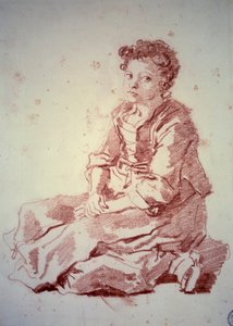 Pieni tyttö istuu kantapäällään Sanguine Jean Honore Fragonard (1732-1806) 1774 Besancon, Musee des Beaux Arts tekijältä Jean Honore Fragonard