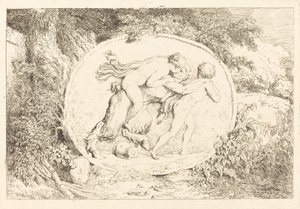 Nymfi Astride a Satyr (Nuori tyttö hajallaan satyrina) tekijältä Jean Honore Fragonard