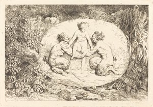 Nymfi, jota tukee kaksi satyyriä tekijältä Jean Honore Fragonard