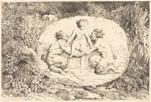 Nymfi, jota tukee kaksi satyyriä tekijältä Jean Honore Fragonard