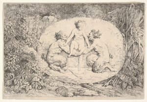 Kahden satyyrin tukema nymfi, 1763. tekijältä Jean Honore Fragonard