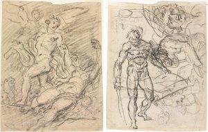 Orpheus ja Eurydike (recto); Figuuritutkimukset (käänteinen) tekijältä Jean Honore Fragonard