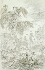 Ruggiero saapuu Alcinan palatsin kynnykselle (kynä ja mustetta, liitu ja pesu paperille) tekijältä Jean Honore Fragonard