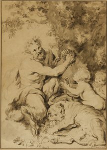 Satyr puristaa viinirypäleitä tiikerin vieressä tekijältä Jean Honore Fragonard