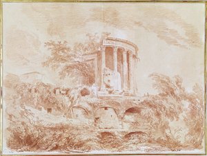 Sybilin temppeli Tivolissa (punainen liitu paperille) tekijältä Jean Honore Fragonard