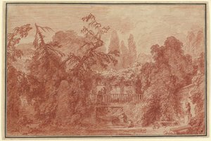 Italialaisen huvilan terassi ja puutarha tekijältä Jean Honore Fragonard