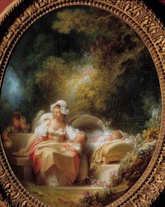 Hyvä äiti Nuori äiti lastensa ympäröimänä puutarhassa. Jean Honore Fragonardin (1732-1806) maalaus tekijältä Jean Honore Fragonard