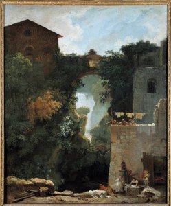 Tivoli Des lavandieresin vesiputoukset vesiputousten maisemassa. Jean-Honore Fragonardin (1732-1806) maalaus 1700-luvun aurinko. 0,72x0,6 m. tekijältä Jean Honore Fragonard
