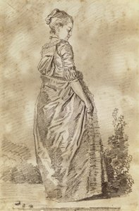 Nuori nainen kävelee (punainen liitu paperille) tekijältä Jean Honore Fragonard