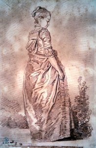 Jean Honore Fragonardin nuori nainen kävelemässä verta piirtäen tekijältä Jean Honore Fragonard