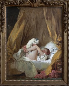 Nuori tyttö koiran kanssa. Jean Honore Fragonardin (1732-1806) maalaus öljy kankaalle tekijältä Jean Honore Fragonard