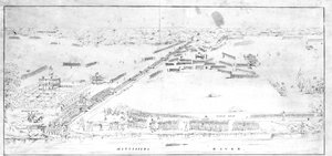 Näkymä taistelusta Chalmettes -istutuksen lähellä 8. tammikuuta 1815. tekijältä Jean Hyacinthe Laclotte
