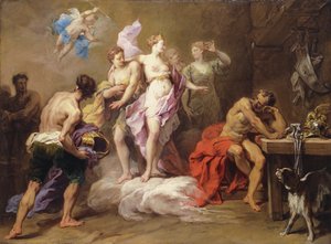 Venus tilaamassa aseita Vulcanista Aeneasille, tekijältä Jean II Restout