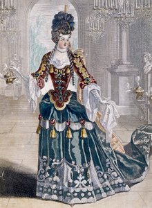 Oopperan muusikon Mademoiselle Desmatinsin (1682-1708) muotokuva, Jean Berainin kaiverrus