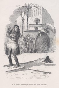 Hän nousee ylös päästä varpaisiin lumen peitossa. Ihmiselämän pienistä kurjista, 1843.