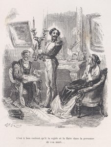 On hyvä, että hän houkuttelee ja imartelee häntä miehensä edessä. Pikku Miseristä..., 1843. tekijältä Jean Ignace Isidore Gérard