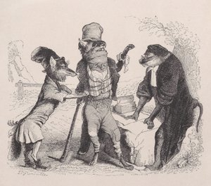 Susi vetoaa Kettua vastaan Apinan edessä, n. 1838.
