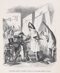 Aiomme viiltää lihaksia, sahaamme luut, sanalla sanoen, parantaa sairaita Sc:stä..., n. 1837-47. tekijältä Jean Ignace Isidore Gérard