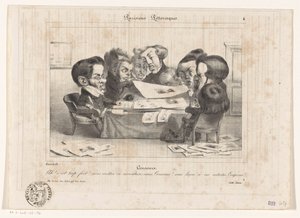 Karikatyyri ranskalaisista sensoreista Sensorit (otsikko esineessä) Parisiens Picturesques (sarjan nimi esineellä) tekijältä Jean Ignace Isidore Gérard Grandville