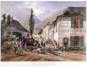 Stagebussin saapuminen ja korjaus Luziin tiellä Barregesiin, n. 1840
