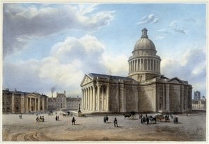 Pantheon - teoksessa "Kävely Pariisissa ja sen ympäristössä", suunnitellut Jacottet ja Benoist, n. 1840