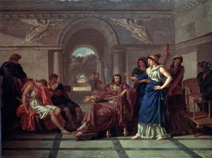 Helen Recognizing Telemachus, Son of Odysseus (Helen Recognizing Telemachus, Son of Odysseus). Kohtaus kreikkalaisesta mytologiasta Homeroksen Odysseiassa (8. vuosisadan loppu eKr.). Jean Jacques Lagreneen (1739-1821) maalaus, öljy puulle