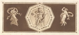 Minerva istuu koristeellisessa kahdeksankulmiossa, jossa vasemmalla ja oikealla Yö..., 1784. tekijältä Jean Jacques Lagrenee