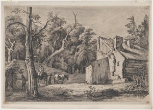 Sisäänkäynti Brien metsään mökillä oikealla, 1772. tekijältä Jean Jacques de Boissieu