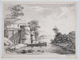 Vanhat tornit joen rannalla, 1763. tekijältä Jean Jacques de Boissieu