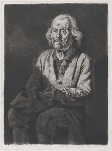 Istuva kerjäläinen: Portrait of Old Girard, talonpoika Chasselaysta, 1772. tekijältä Jean Jacques de Boissieu