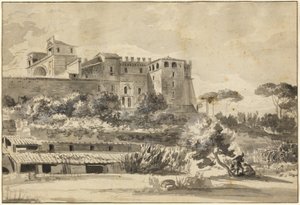 Näkymä italialaiseen huvilaan ja puutarhaan (Vatikaanin Belvedere)