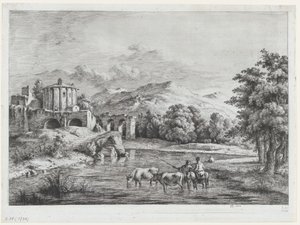 Näkymä Vestan temppelille, 1774. tekijältä Jean Jacques de Boissieu