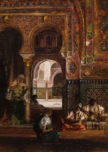 Haremikohtaus, viisi naista, noin 1880 (Öljy kankaalle) tekijältä Jean Joseph Benjamin Constant