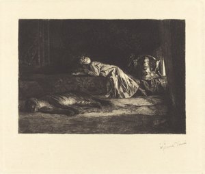 Itämainen sisustus, jossa nukkuva tiikeri tekijältä Jean Joseph Benjamin Constant