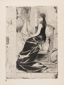 Nainen mustissa, noin 1876 (etsaus kermapaperille). tekijältä Jean Joseph Benjamin Constant