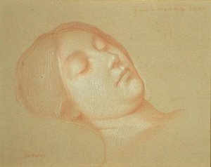 Neitsyt Marian kuolema (valkoisella korotettu punaliitu paperille). tekijältä Jean Jules Antoine Lecomte du Nouy