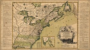 Kartta Amerikan yhdysvalloista vuoden 1783 rauhansopimuksen jälkeen. tekijältä Jean Lattré