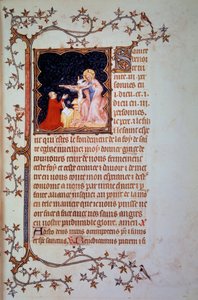 Berryn herttua Johannes I (1340-1416) ennen Pyhän kolminaisuuden miniatyyriä, joka on otettu käsikirjoituksesta (ms. lat. 18014) "Johannes Berryn pienet tunnit", jonka Johannes Musta valaisee, noin 1375. Paris, B.N. tekijältä Jean Le and workshop (attr. to) Noir