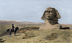 Napoleon ja Sfinksi - Egyptin kampanja (retkikunta) (1798-1801): Napoleon I Bonaparte (1769-1821) Gizehin sfinksin edessä Egyptissä