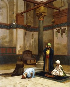 Kolme ihmistä rukoilemassa kulmamoskeijassa; Kolme hahmoa rukoilemassa moskeijan kulmassa, tekijältä Jean Leon Gerome