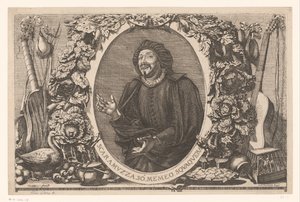 Portret van Tiberio Fiorilli in de rol van Scaramuccia (Scaramouche) tekijältä Jean Lepautre (attributed to)