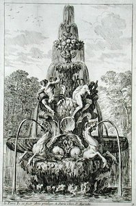 Suihkulähde teoksesta "Fountains and Waterjets in the Italian Style", julkaistu 1661 (kaiverrus) tekijältä Jean Lepautre