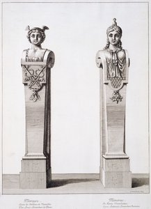 Louis Lerambertin Merkuriuksen ja Minervan rintakuvat Versaillesissa, 1674 tekijältä Jean Lepautre